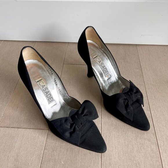 Casadei Black Bow Pointed Heels - Picture 2 of 7